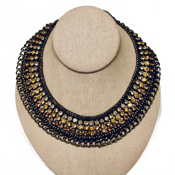 Necklace,Collar Style, Rhinestone and Antique Gold-tone Setting - Picture 4 of 4